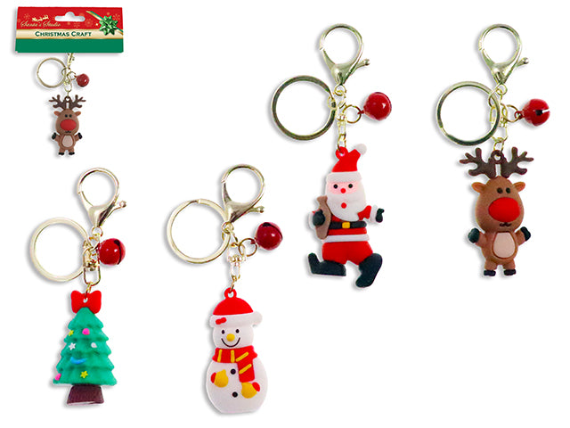 Xmas TPR Character Keychain w/Jingle Bell. 4 Asst.Styles. h/c.