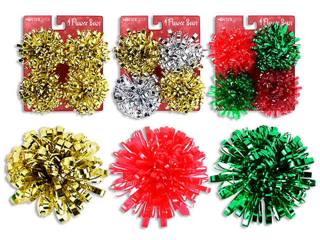 4ct 4in Xmas Flower Bow. Incl: Transparent / Matte / Metallic. 3 Asst. 0.5cm(W) Ribbon.Toc.