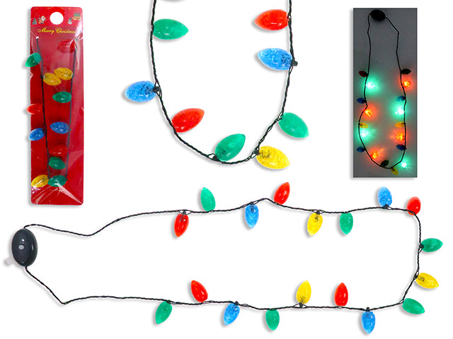 34in Xmas B/O 8-LED Ugly Sweater Flashing Light Bulb Necklace. 3 Functions.Polybag w/Insert.