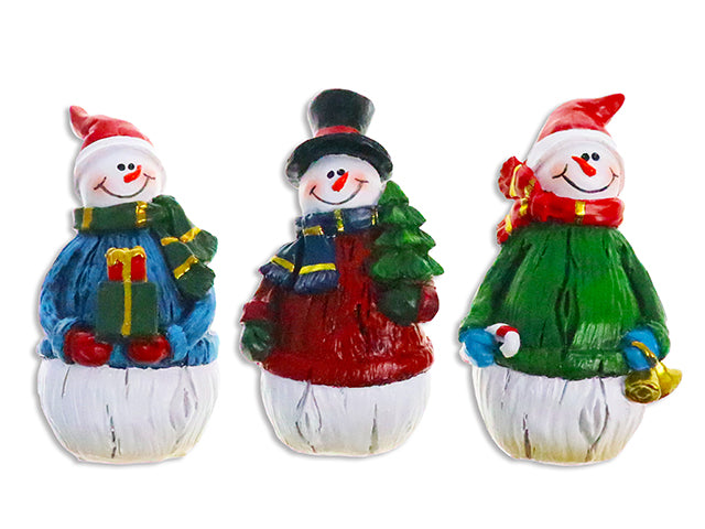 4.5in Xmas Polyresin Vintage Sweater Snowman. 3 Asst.Styles. 24pcs/Eggcrate Tray.