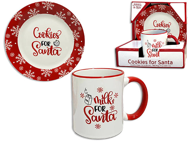 Set/2 Xmas Stoneware Plate Mug Set. Incl:1x 7.5in Salad Plate + 1x 325ml (11oz) Mug. CBX.