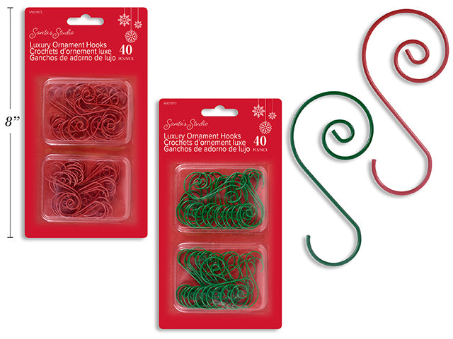 40pk Luxury Scroll Red / Green Ornament Hooks. b/c.