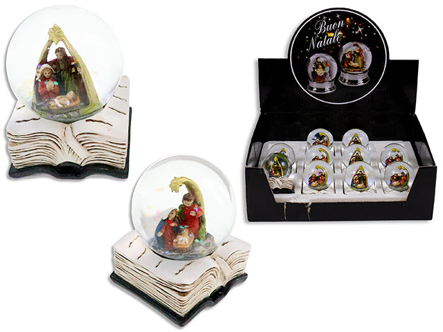 2.5in(H) Xmas Nativity Water Globe w/Resin Bible Base. 45mm Globe. 2 Asst. 12/Dsp.