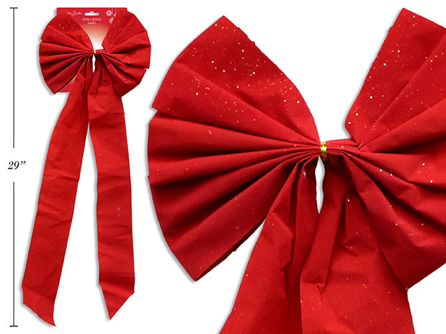 30-3/8in x 10-1/2in Red Velvet Bow w/Glitter 6 Loops, Red Color Only, T.o.c.