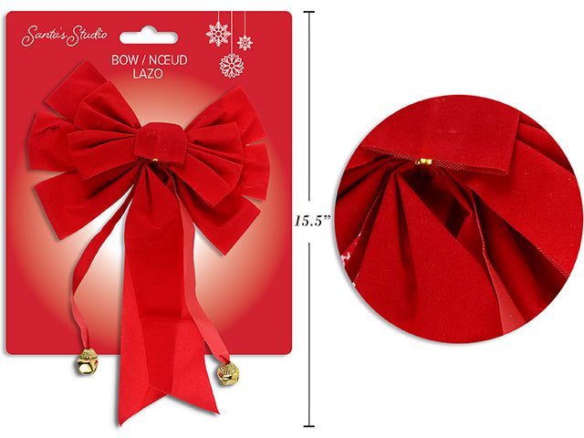 16in x 10.25in Red Velvet Bow w/2 Jingle Bells Red Color Only, T.o.c.