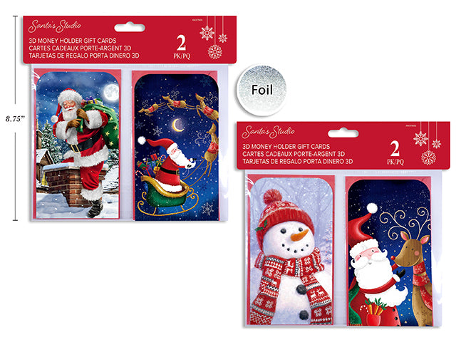 2pk Xmas 3-D Tip-On Money Holder Giftcard w/ Foil Hot Stamping. 2 Asst Families. 2 Asst / Pack. Pbh.