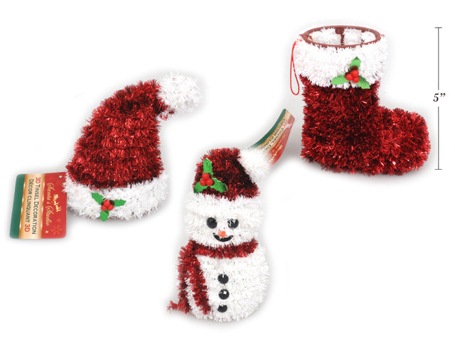 Xmas 3D Tinsel Table Decorations. 3 Asst.Styles. Cht