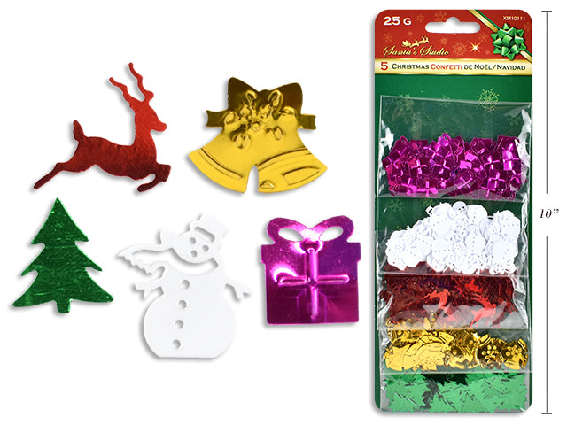 25g Xmas Confetti. 5 Asst.Styles/Pack. Backer Card