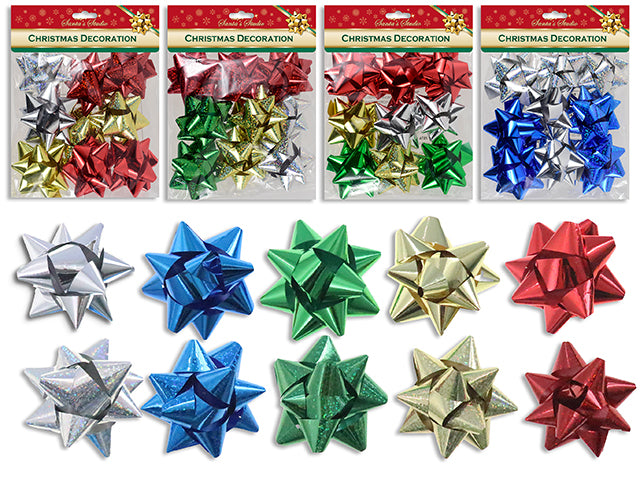 9pk 3in x 11-Loop Xmas Star Gift Bow. 18mm(W) Ribbon. 4 Asst.