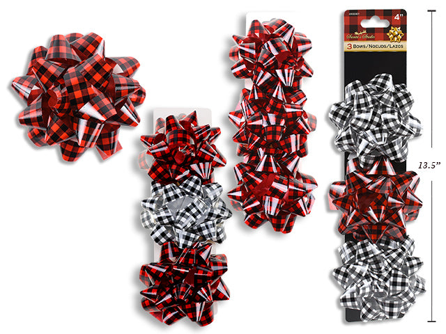 3pk 4in x 20 Loops Buffalo Plaid Gift Bows. 3 Asst.Styles.