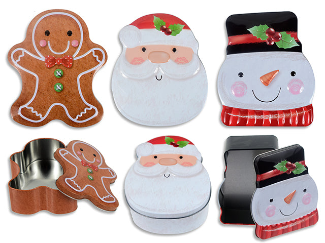 Xmas Die-Cut Embossed Tin. 3 Asst.Styles.