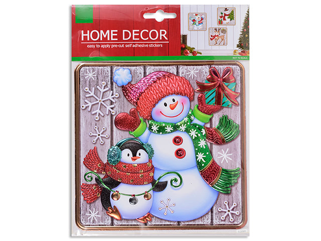 Xmas Embossed Square Snowman / Santa Plank Wall Decor Stickers. Polybag w/Insert.