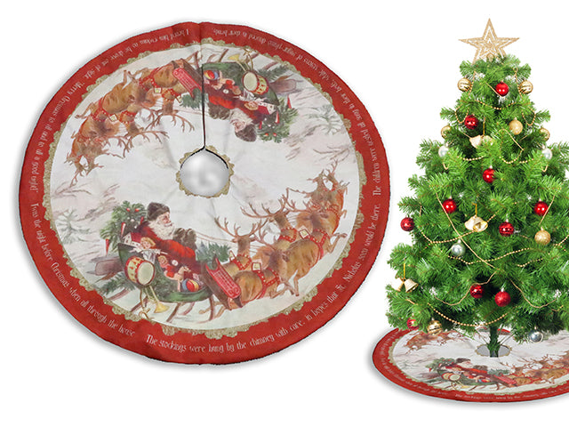 48in Xmas Vintage Santa Sledge Tree Skirt. h/c.