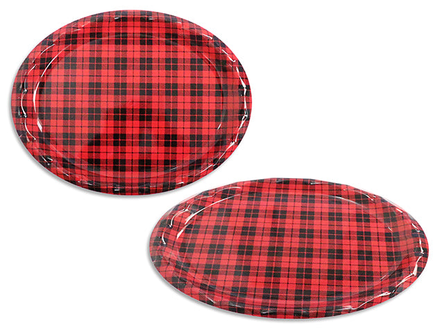 18.5in x 14in Xmas Buffalo Plaid Oval Plate.