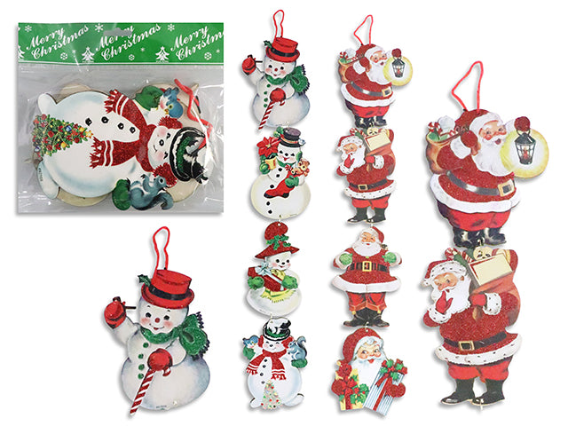 29.75in Xmas 4-Section Hanging Glitter Snowman / Santa Foam Plaque w/Jingle Bell. 2 Asst. Pbh.