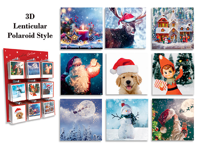 3.94in x 4.72in 3D Lenticular Polaroid Style Xmas Card. 9 Asst.108pcs/Dsp.