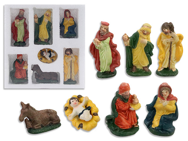 Set/7 3.5in(H) Porcelain Character Nativity Scene. Polyform w/Shrink Wrap + Col. Label.