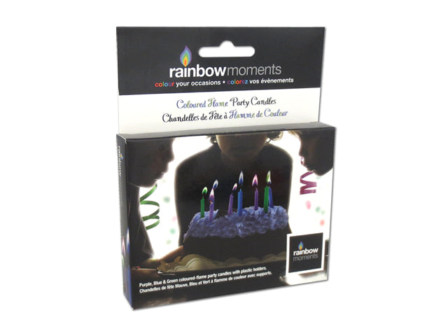 12Pk Colour Flame Candles W- Holders - Boy.