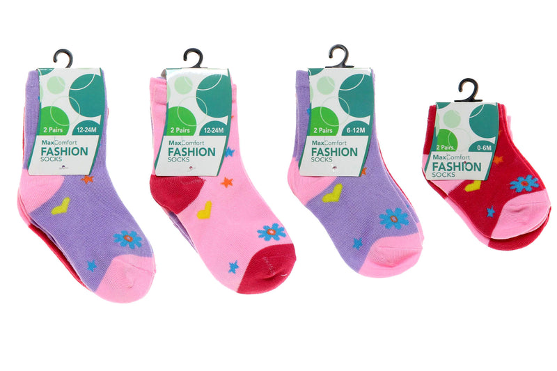 Baby Red Socks With Hearts And Flowers 2 Pack