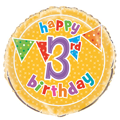 18" Bulk Polka Dot 3Rd Birthday Foil Balloon