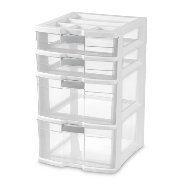 4 Drawer Locking Tower White