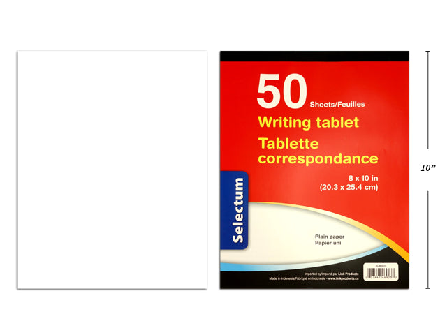 8X10" Writing Tablet 50 Shts Unlined Bond Paper