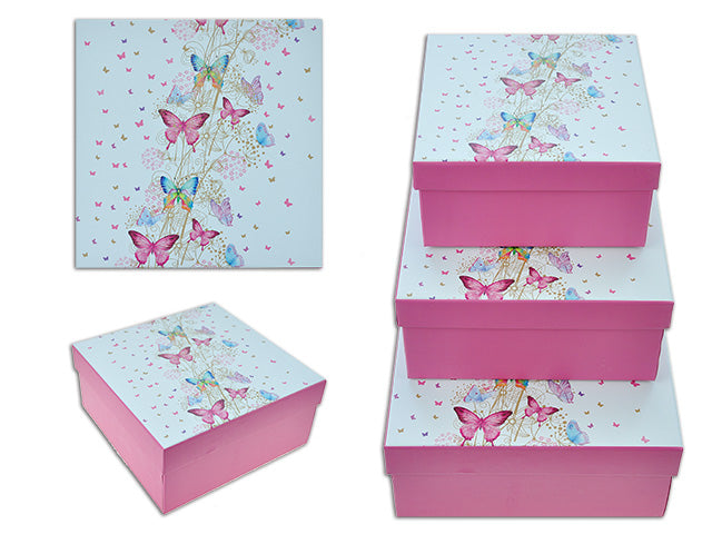 Spring Square Matte With Glitter Butterfly Gift Box Large