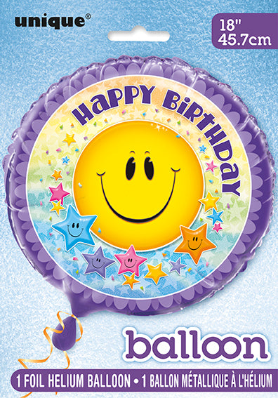 18" Pkg Smiley Stars Birthday Foil Balloon