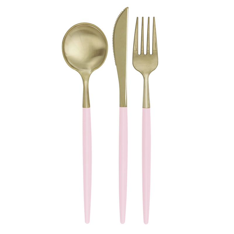 Pink Blooms Metallic Gold And Light Pink Plastic Cutlery