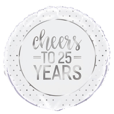 Silver Cheers To 25 Years Foil Balloon