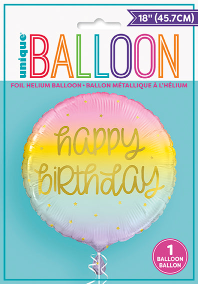 Gold Pastel Rainbow Birthday Round Foil Balloon