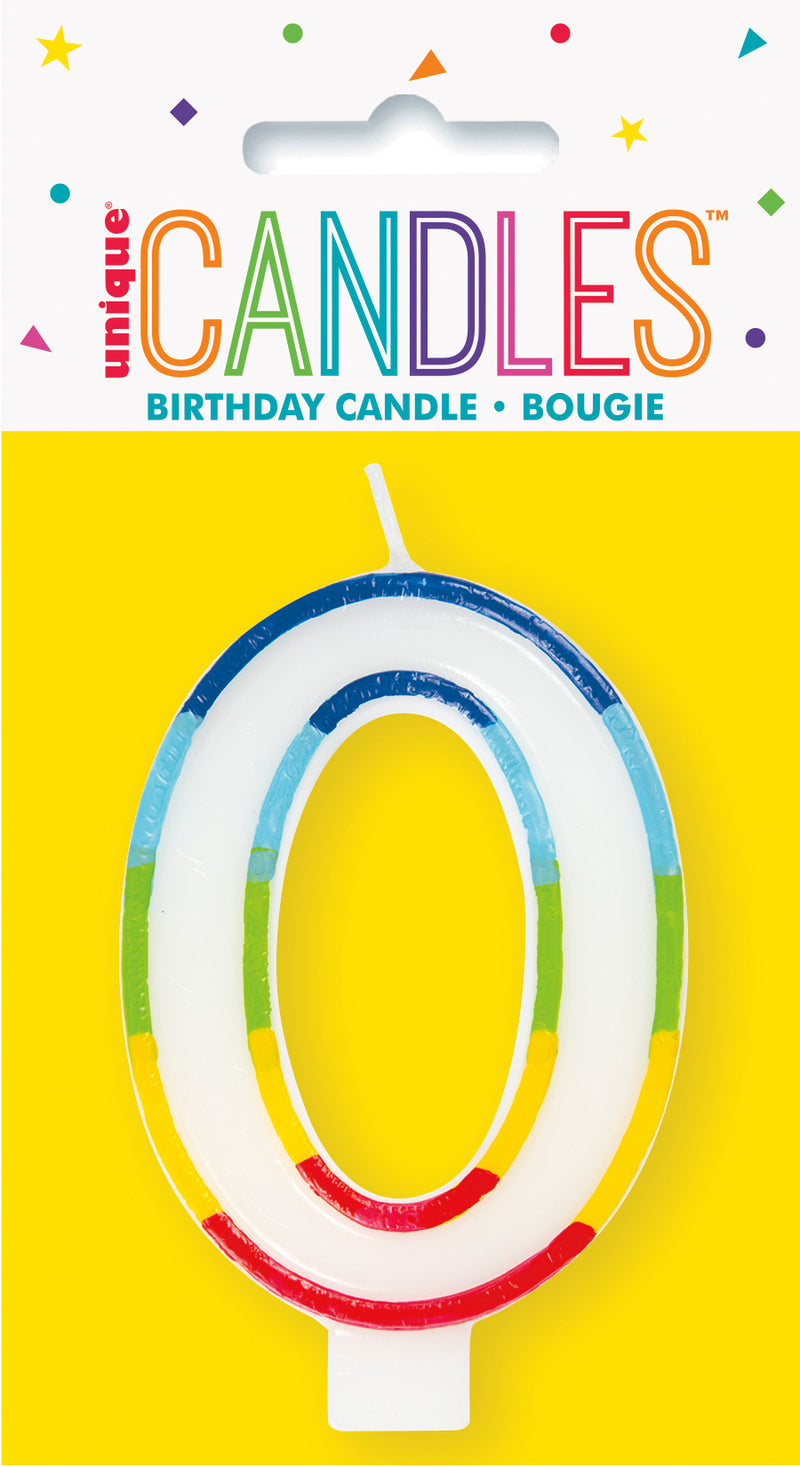 Rainbow Border Birthday Candle Number 0