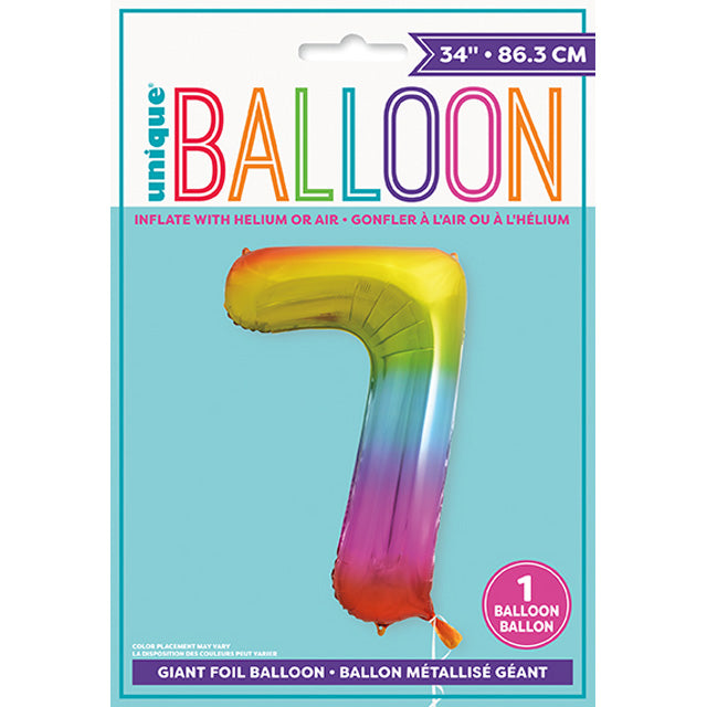 Rainbow Foil Balloon Number 7