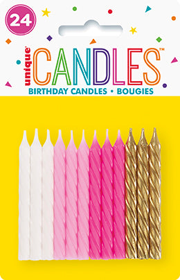 Pink White Gold Spiral Birthday Candles
