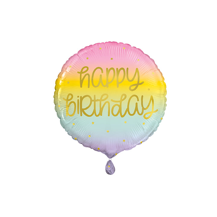 Gold Pastel Rainbow Birthday Round Foil Balloon