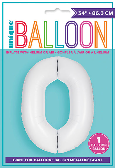 Matte White Number 0 Foil Balloon