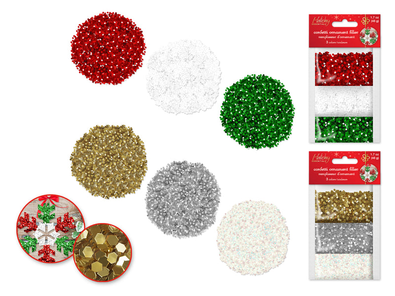 Holiday Essentials: 2.5mm Hex-Glitter Orn Filler 48g 3-Col  Asst 18eax2stl