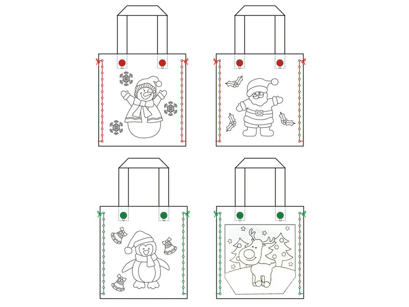 Seasonal Wonders: Canvas DIY Xmas Goody Bags w/4 Markers Asst 12eax4styles