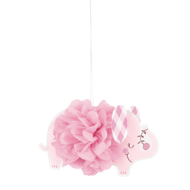 Pink Floral Elephant Hanging Puff Decorations