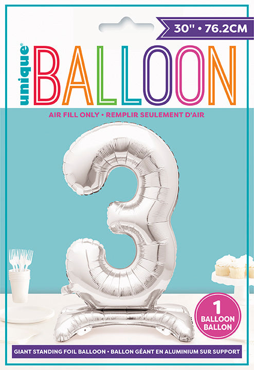 Large Silver Foil Balloon Number 3