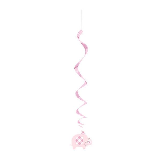 Pink Floral Elephant Hanging Swirl Decorations