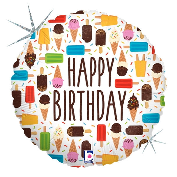 18"B Happy Birthday Ice Cream Bars Holographic Pkg