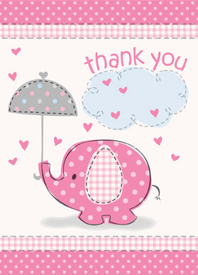 Pink Umbrella Elephants Thank You Notes
