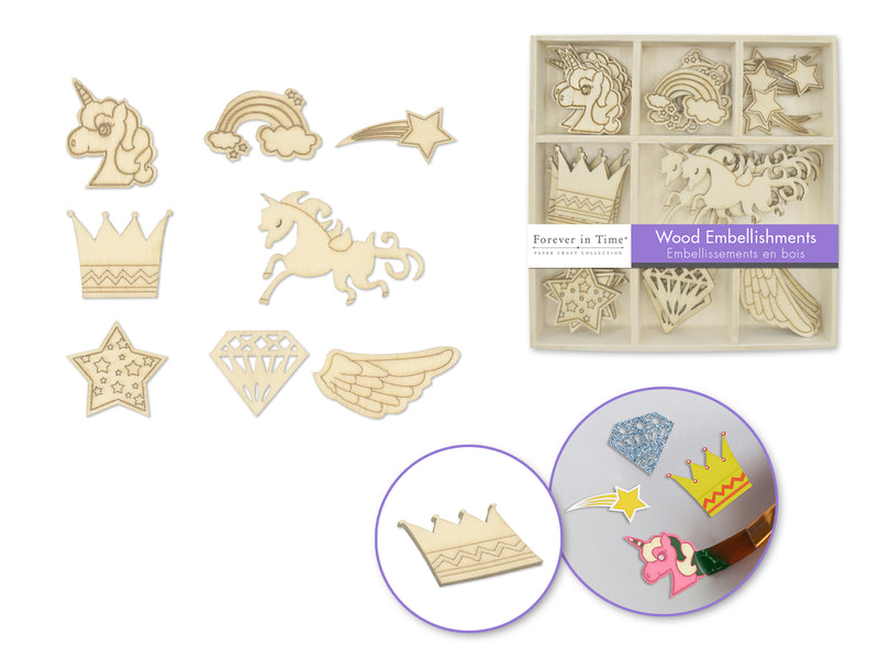 Paper Craft Embellishments Mini Wood Embellishments Unicorn Box