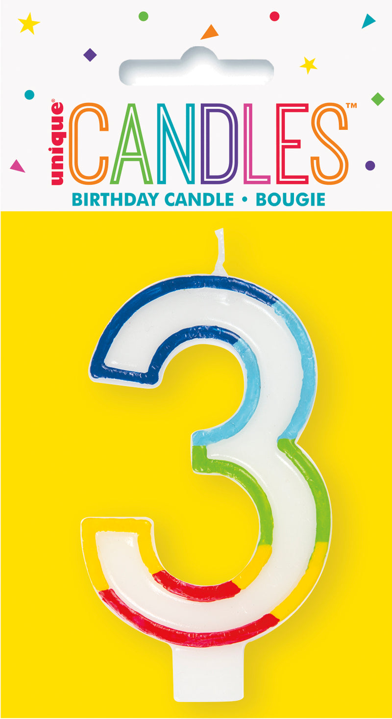 Rainbow Border Birthday Candle Number 3