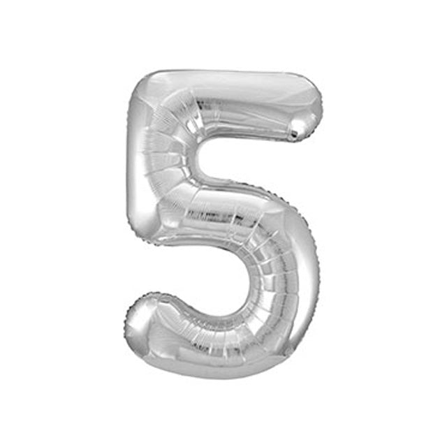 Silver Number 5 Shaped Foil Balloon