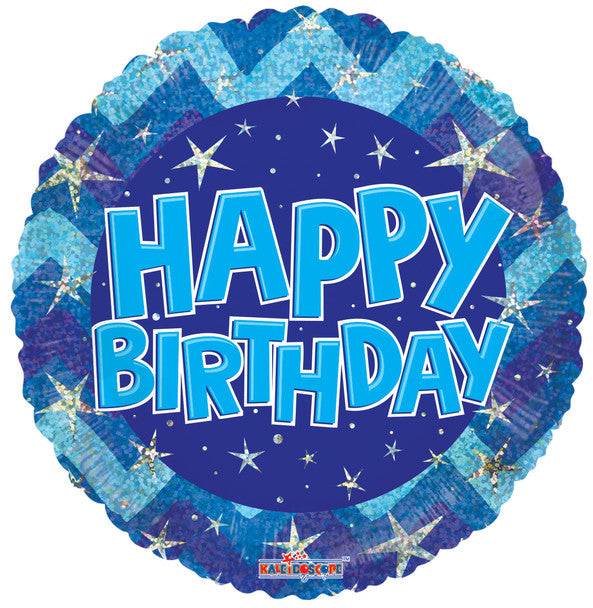 18"K Happy Birthday Blue Holographic Pkg