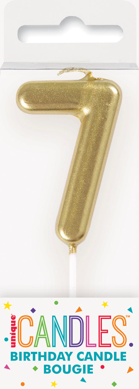 Mini Metallic Gold Birthday Candle Number 7