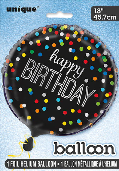 Black Rainbow Dot Happy Birthday Foil Balloon
