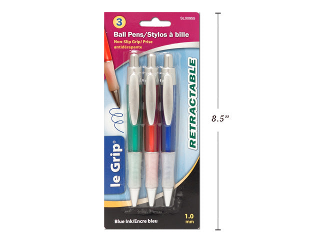 3 Pcs Retractable Ballpens  Blue Ink